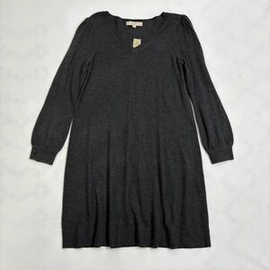 LOFT V-Neck Sweater Dress NWT Women's Petites‎ MP Charcoal Gray Long Sleeve